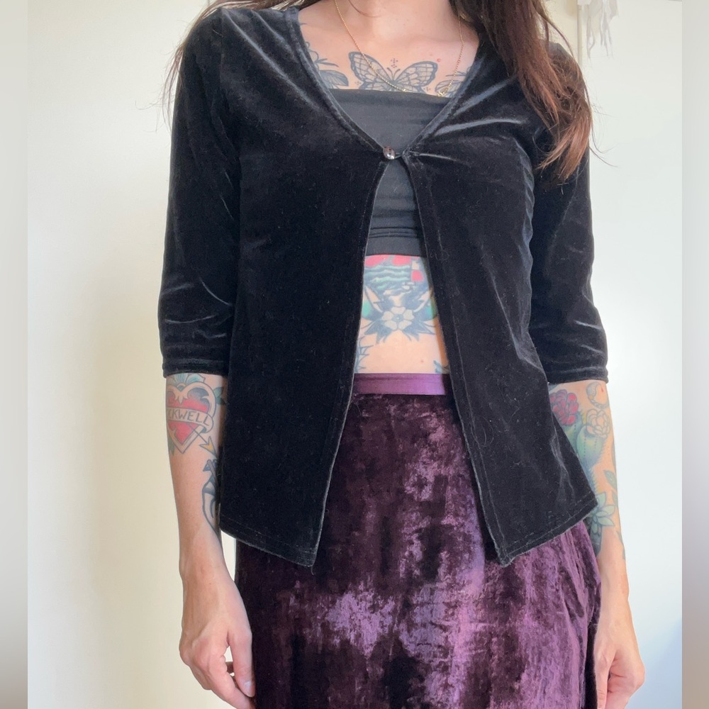 Vintage 90s Black Velvet Cardigan